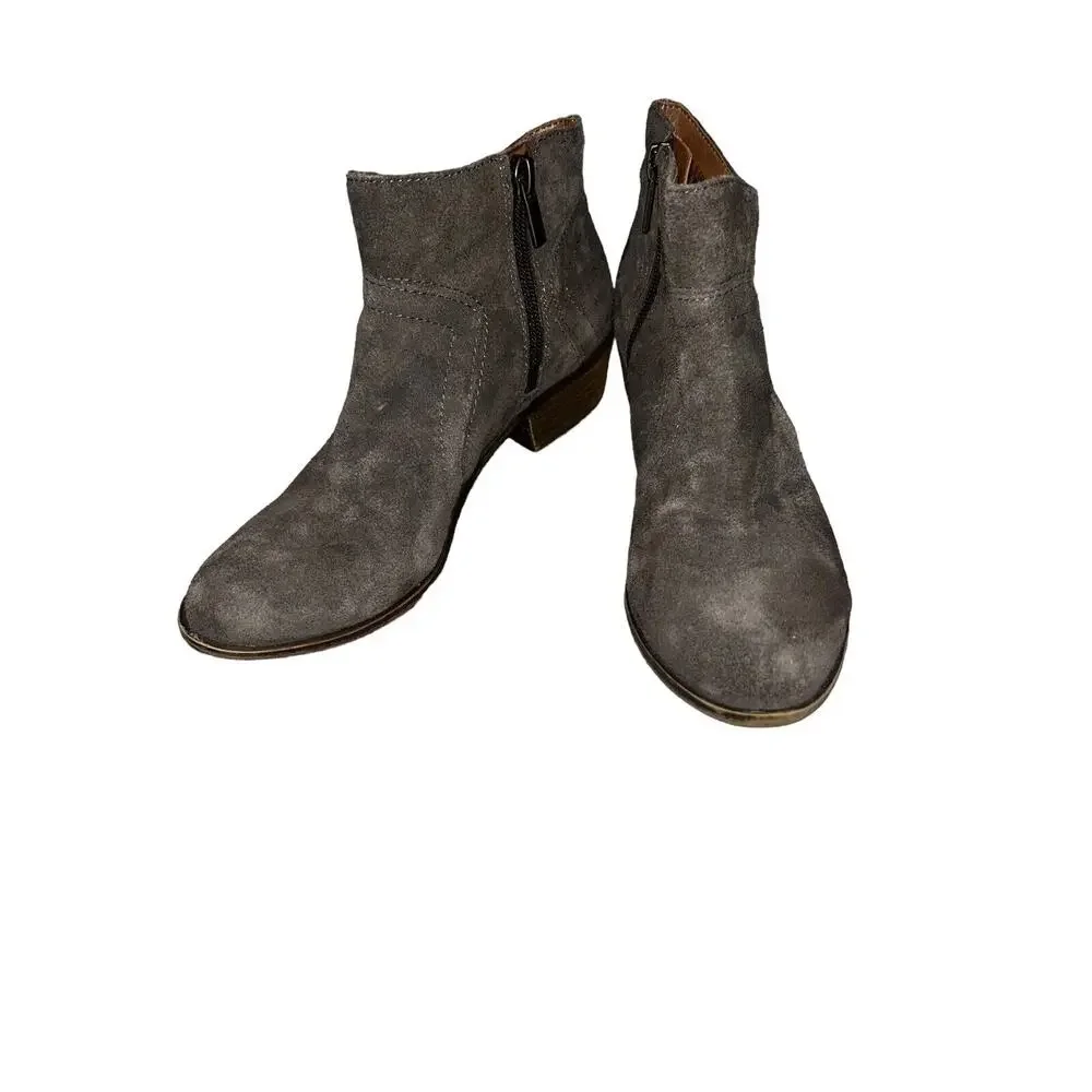 Lucky Brand Boots Womens 6.5 M Brolley Ankle Bootie Brown Suede Cuban Zip‎ Up